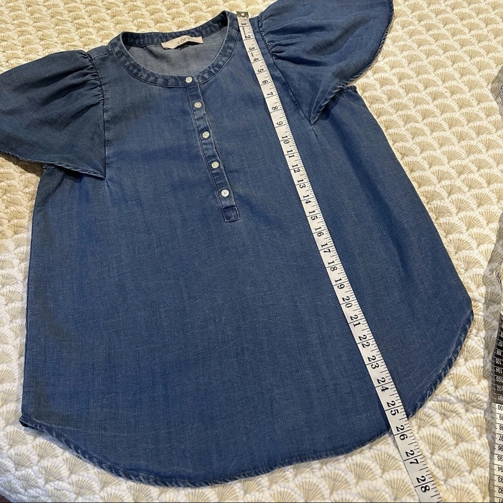 LOFT Chambray Lyocell Linen Blend Flutter Sleeve Blouse - Picture 9 of 10